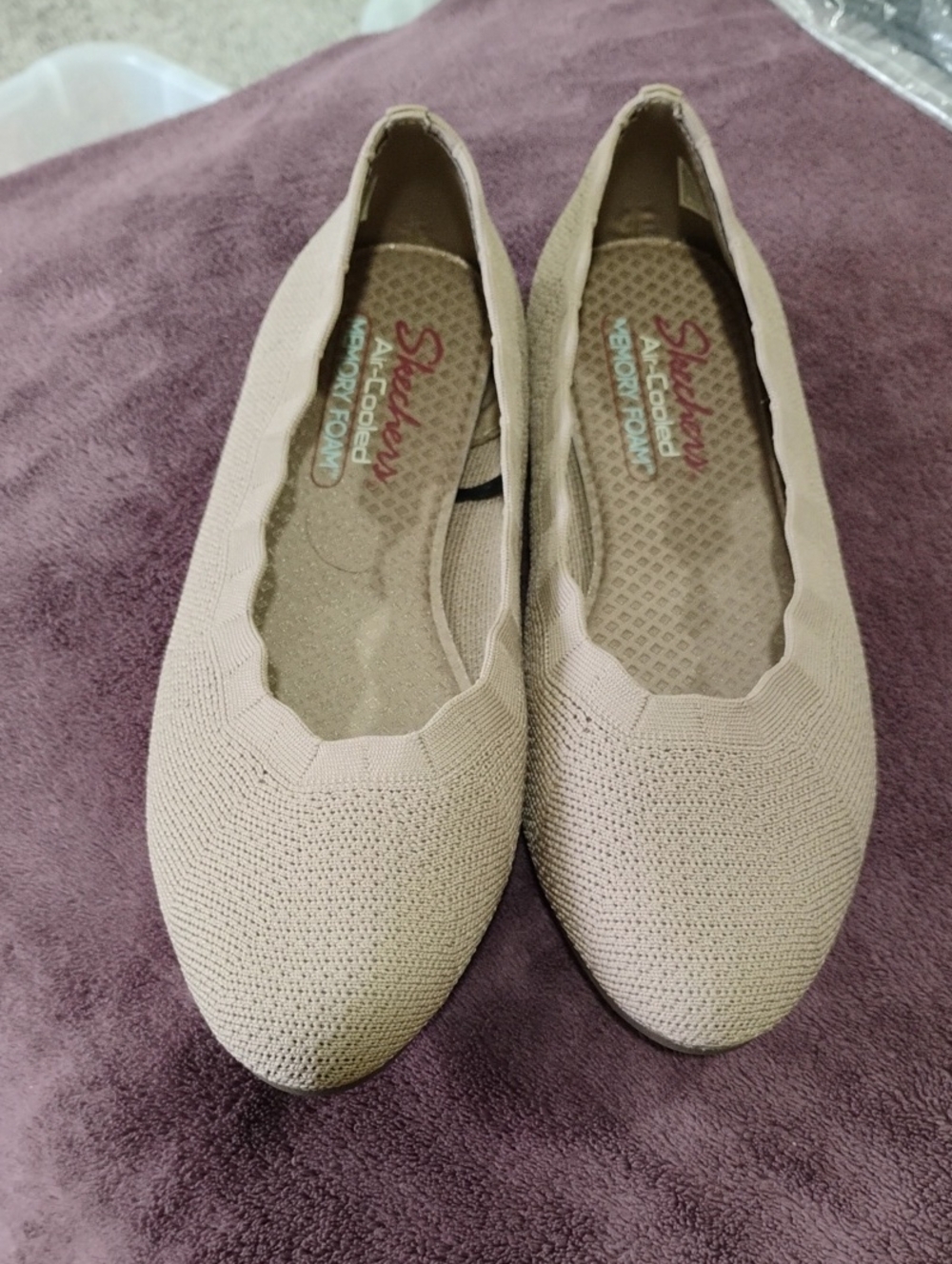 Skechers Taupe Knit Slip-On Flats with Memory Foam
